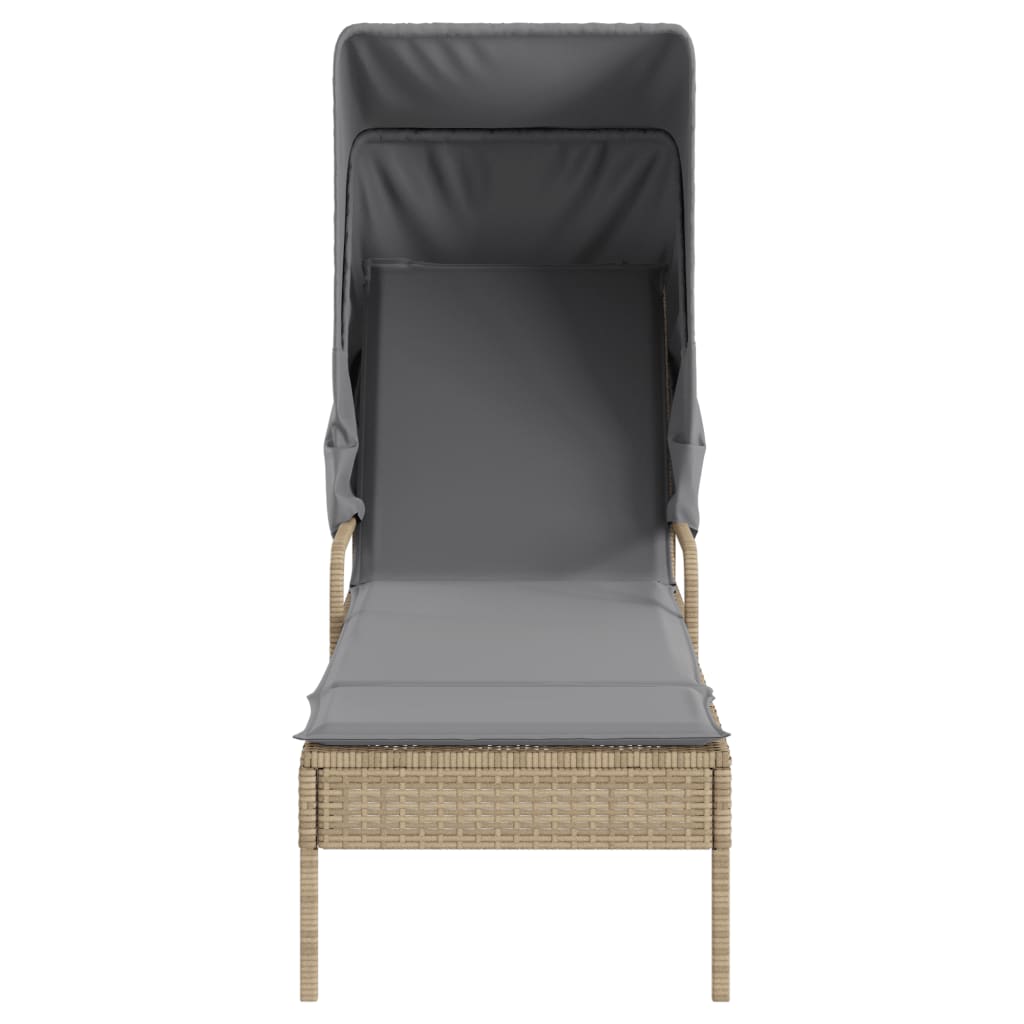 2 Piece Sun Lounger Set with Canopy and Table Beige Poly Rattan
