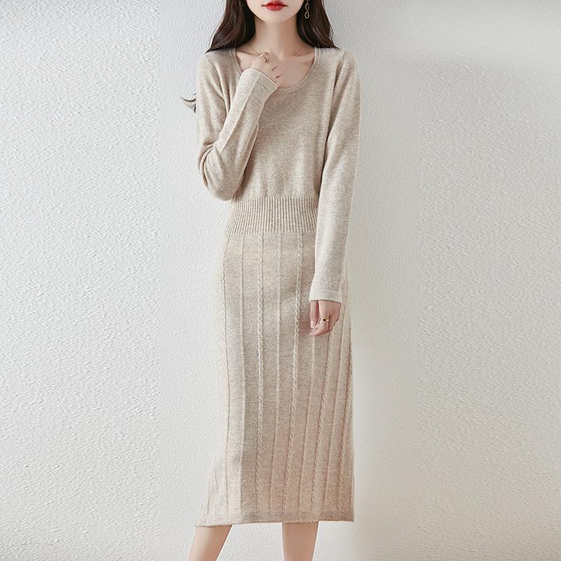 Women Sweater Dress 100% Wool MODERN NEW SAGA O-neck Knit Long Pullover Winter Jumpers Wool Long Dress Female