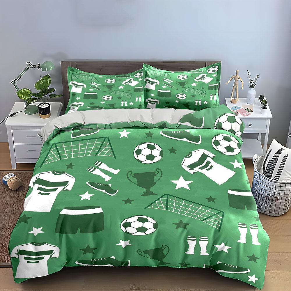 Soccer Sports Theme Pattern Bedding Duvet Cover Set  (1*Duvet Cover 2*Pillowcases, without duvet insert)