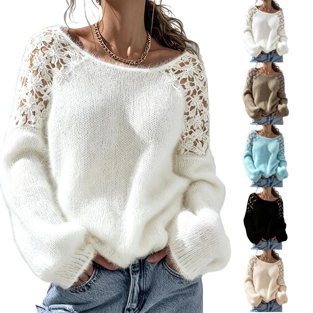 Women's Color Crewneck Pullover Sweater, Hand-Knit Knit Top for Fall Winter