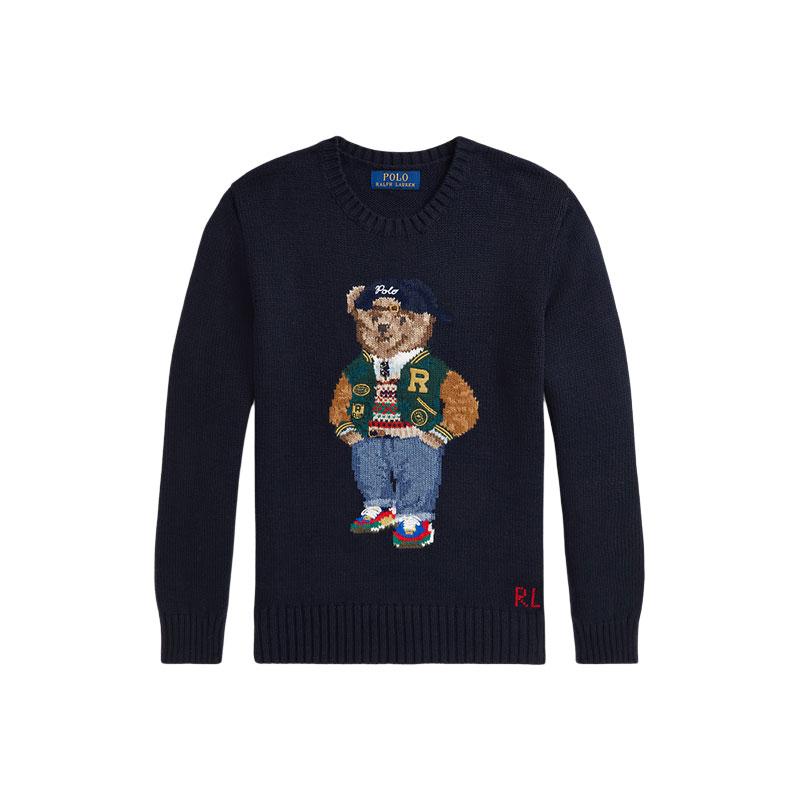 Polo Ralph Lauren Genser Ss24 Bjørn Rund hals Logo Broderi Langermet Strikk Barnegenser Mørkeblå CWPOSWEY6820545-410