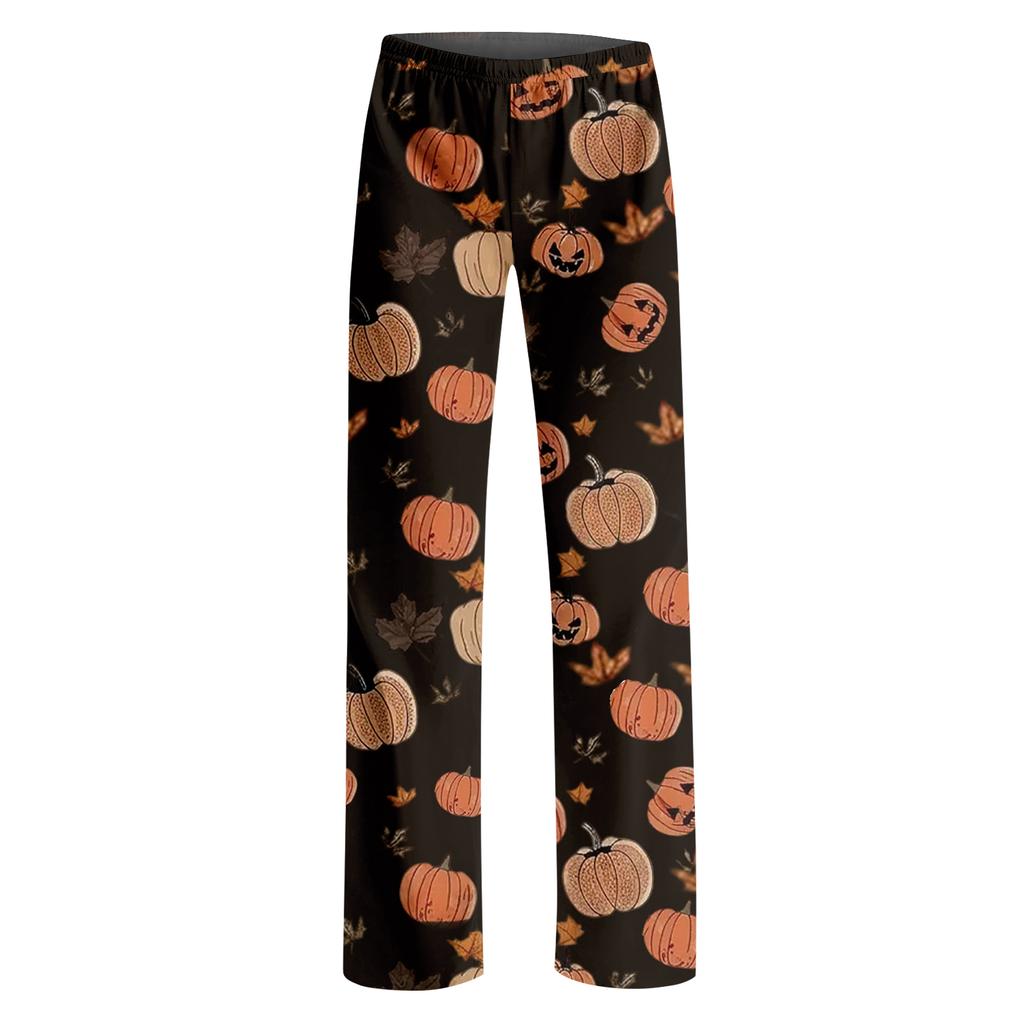 Women's Halloween Print Loose Fit Pajama Pants for Casual and Sleepwear - No Drawstring