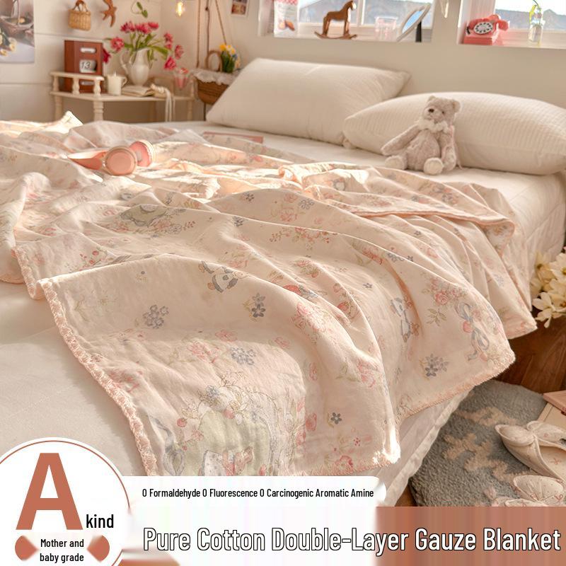 Pure Cotton Double Layer Gauze Summer Blanket for Kids and Adults