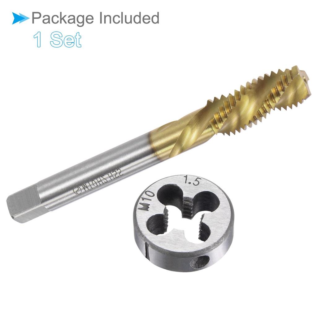 CoCud Metric Tap and Die Set, M10 X 1.5 Thread, Titanium Coated, Spiral Flute Thread Tap, Round Die Tool Kit for Threading, Tapping, and Repair, 1 Set