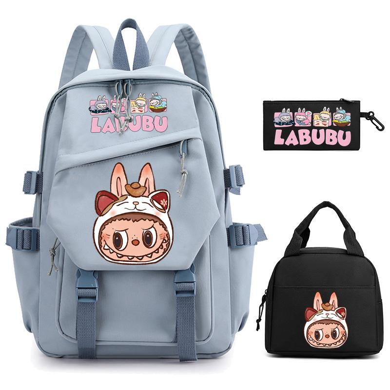 3Pcs/set Cute  Printed Backpack Pencil Case Lunch Bag Teenager Student Girl Boy Schoolbag Women Travel Laptop Bag Mochila