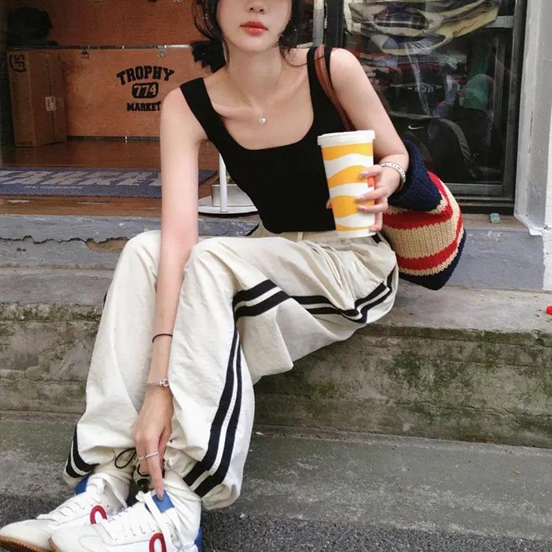 Sweatpants women's summer new high-waisted loose wide-leg pants casual side striped two-wear quick-drying pants