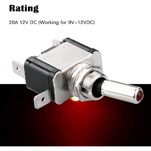 Linkstyle 5PCS 12V LED Toggle Switch, Waterproof 3 Pin SPST 20A ON/Off Red Lighted Rocker Toggle Switch, For Auto Car Marine RV Vehicles Truck Boat