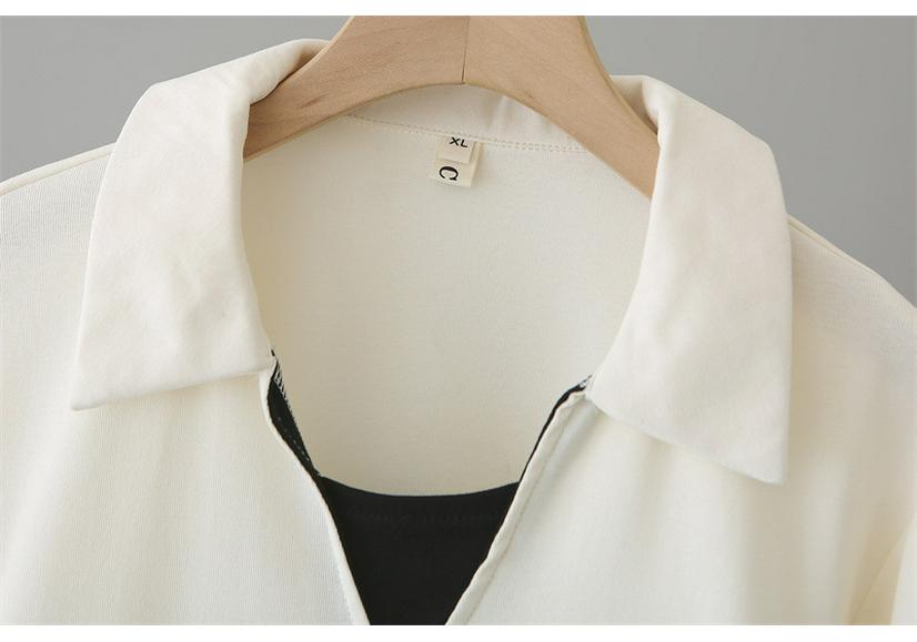 2026 Spring Plus Size Women's Long Sleeve Color Block 2-in-1 Cotton T-Shirt Slimming Top