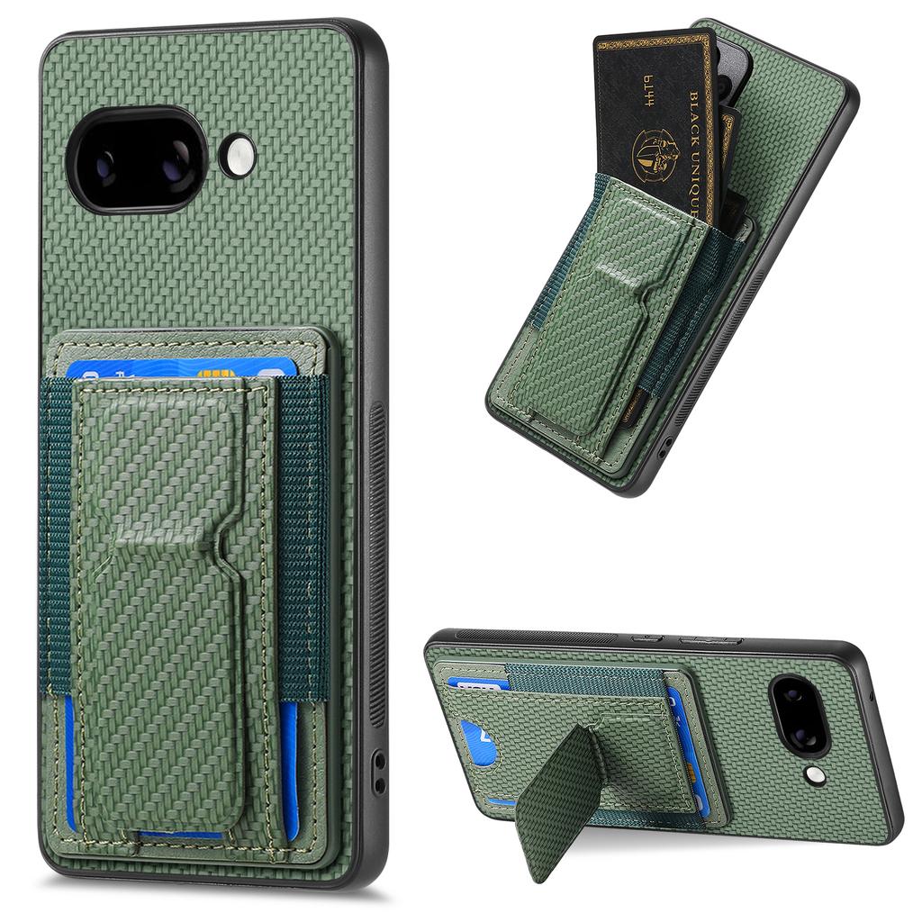 For Google Pixel 9a Case with Card Holder Kickstand Fiber Pattern Leather Back Cover