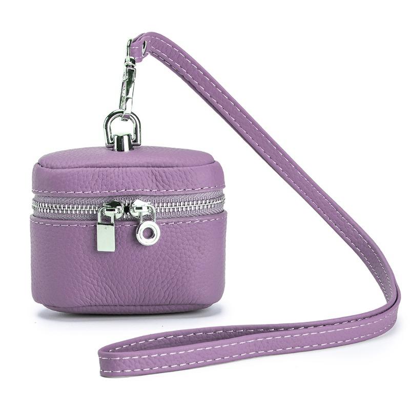 

New first-layer cowhide compact change bag ins style simple and portable neck lipstick cosmetic bag leather earphone bag