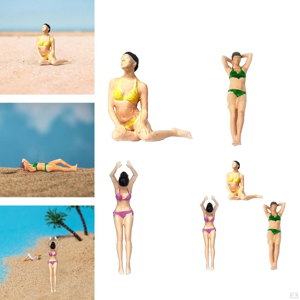 1/64 Girl Figures Beach Swimsuit Woman Character Handpainted Resin Miniature Scenes for Collections
