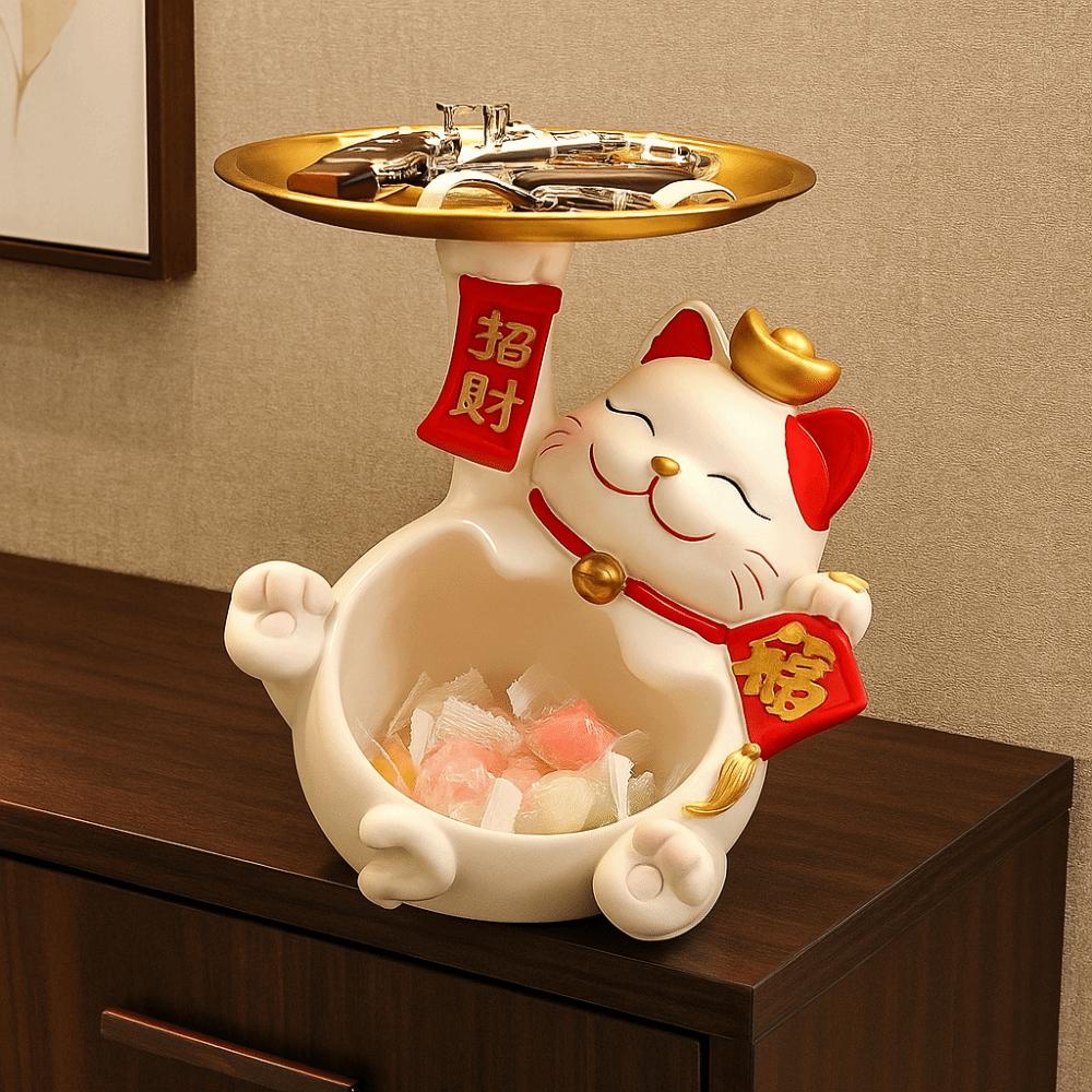 Cat Figure Tray Entry Key Storage Ornaments Resin Lucky Cat Home Storage Decorative  Desktop Decor