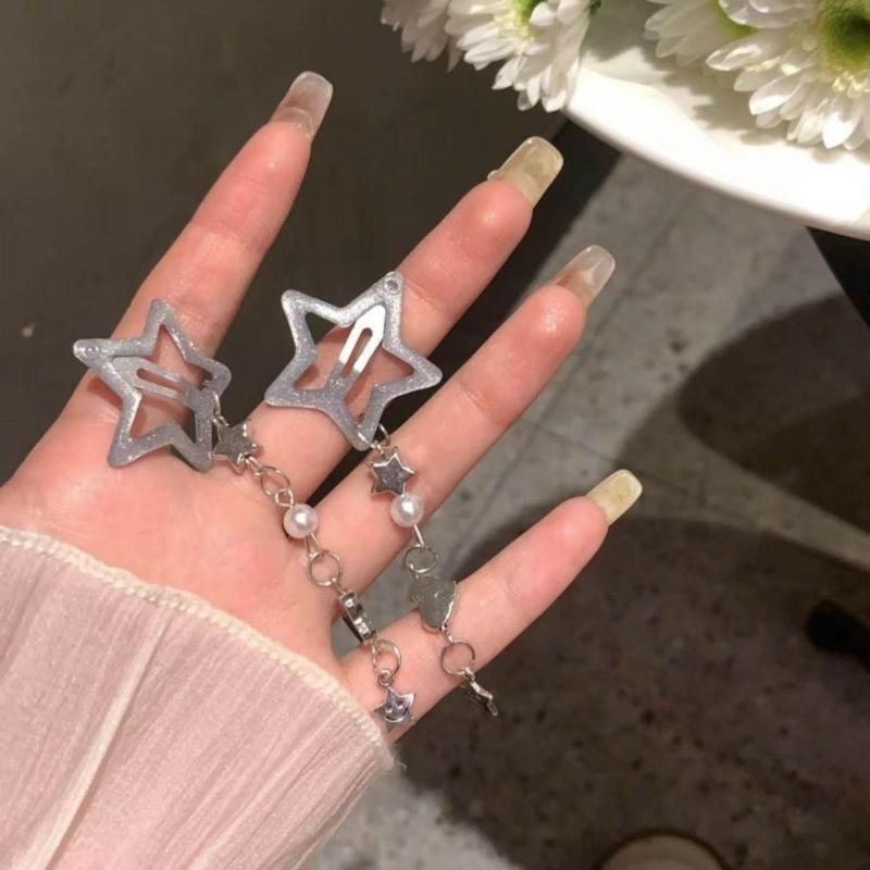 Harajuku Y2k Pentagrams Tassels Hair Clip for Women Sweet Cool Aesthetic Trend Hairpin Korean Fashion Hair Accessories