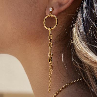 Design Sense Modern Minimalist 18K Gold, White Zircon Chain Fringed Earrings Earrings
