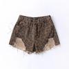 Women's Summer High Waist Leopard Print Ripped Denim Shorts