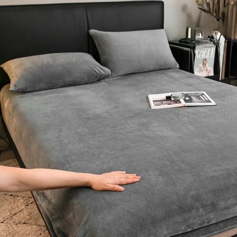 1PC Elastic Mattress Cover Warm Plush Fitted Sheet Velvet Bed Cover Winter Soft Family Double Bed Bedding 90/120/150/180/200cm