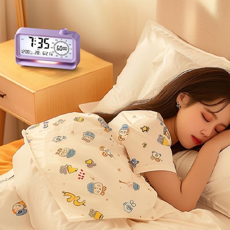 Kids Alarm Clock with Button High Volumes Visual Timers Indicators Rechargeable LCD Display Digital Clock Night Light