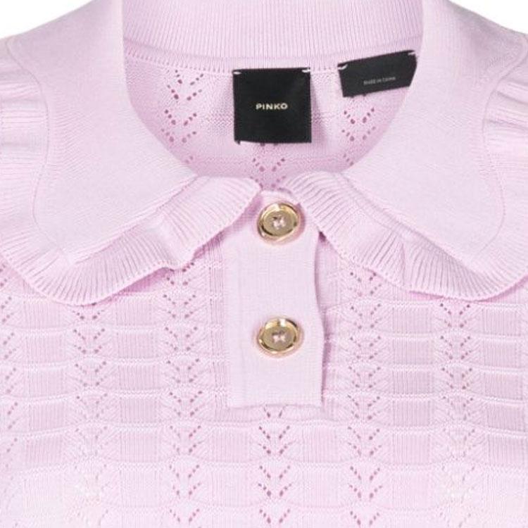 PINKO Short Sleeve Doll Collar Fitted Knit Top Women tops Light-Purple 103162A1Q3-N78