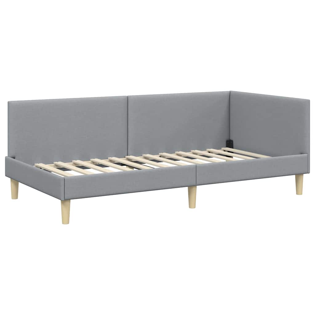 Corner Bed Frame Light Grey 100 Cm X 200 Cm Fabric and Plywood