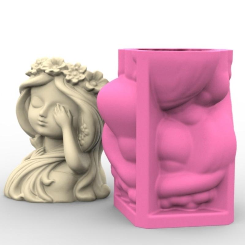 Artistic Silicone Mold For Custom Planters Adorable Girl Shape Stylish Reusable Template Crafting And Gardening Accessory