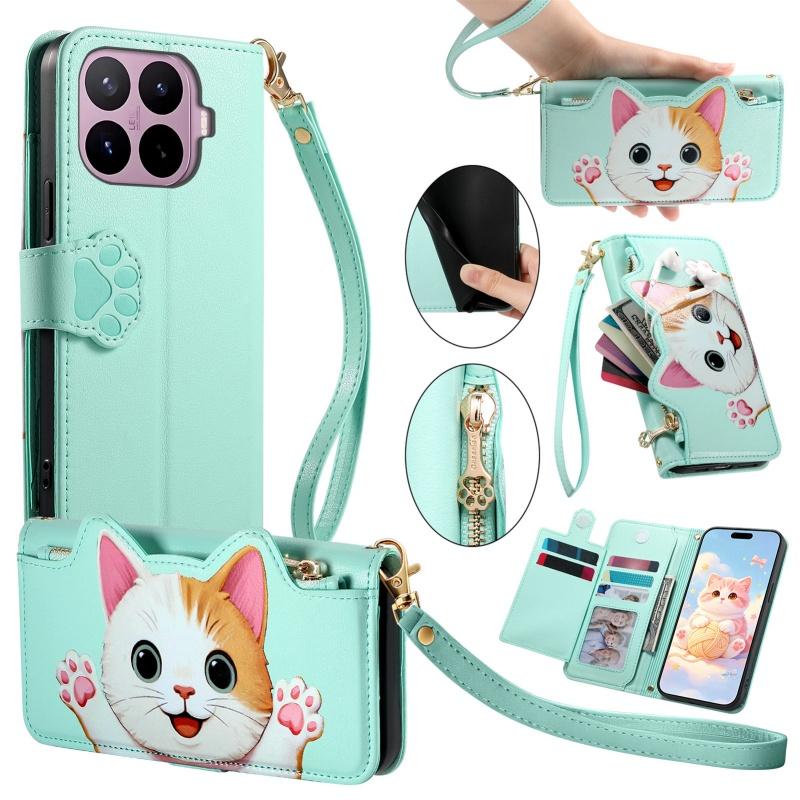 Hanging Rope Zipper Wallet Card Slot Phone Case for XiaoMi 17T 17 Pro Max 15T 14T 14 13T Lanyard Magnetic Flip Stand Cover Etui
