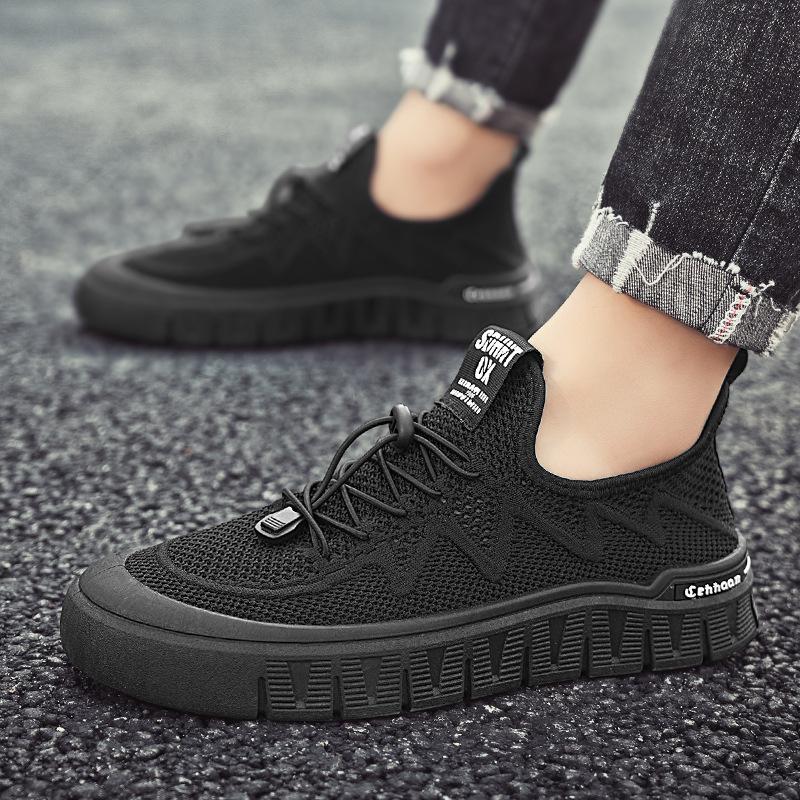 2025 summer new men's shoes breathable soft-soled casual shoes youth hollow non-slip fly-woven mesh sports trendy shoes