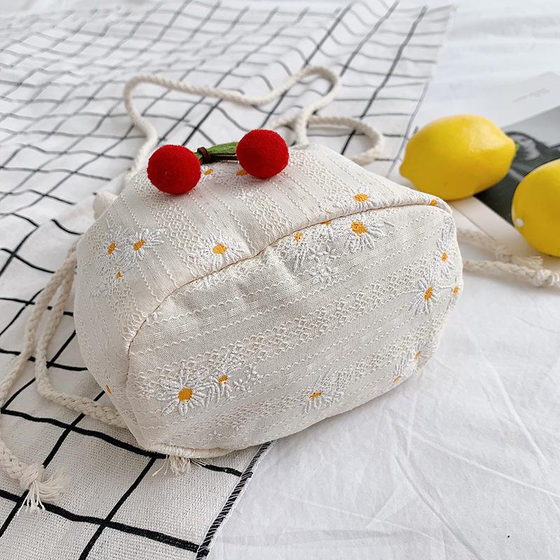Fashion New 2025 Canvas Cute Cherry Bag Hairball Bag Shoulder Bag Canvas Mini Day Bucket Women's Bag