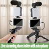 Portabelt Skrivbord Enkelt Telefonhållare Live Streaming Mikrofon Stativ Kit LED Fyllningsljus för Alla Smartphones Live Inspelning Fäste