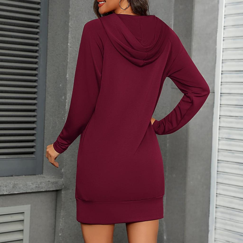 Wome's Oversized Hooded Dress For Women, Casual, Long Sleeves, V-neck, Hoodie With Pockets