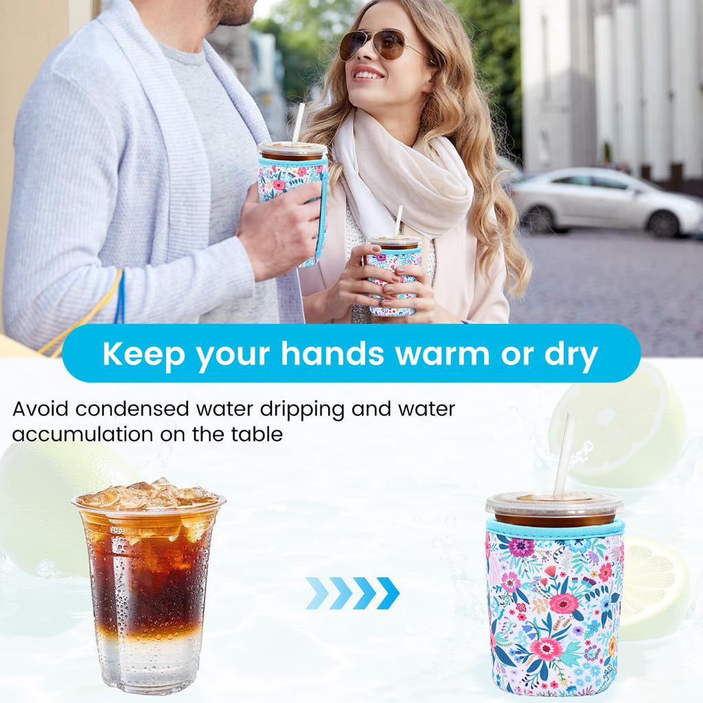 2PCS Neoprene Heat Resistant 4mm Thick Insulated Reusable Hot Coffee Cup Sleeves for Hot Coffee and Tea 16oz-32oz Cups