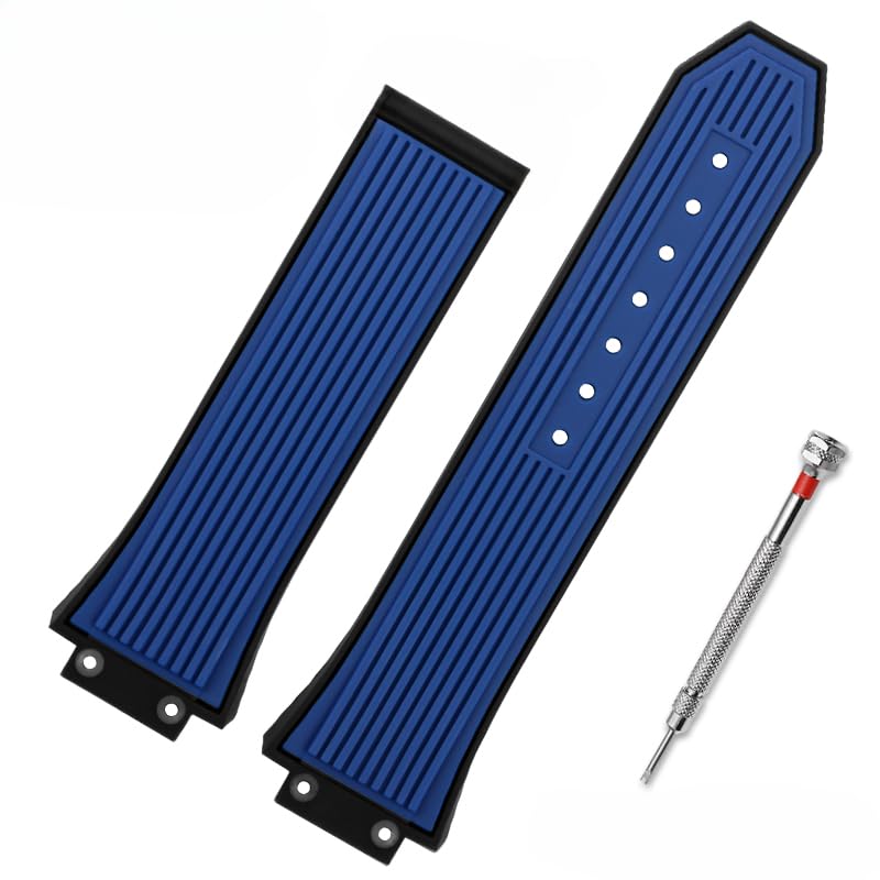 

[Zealbeaty] Classic Fusion Compatible Hublot Big Bang Men s Large Rubber Strap Convex 25 x 17mm Compatible Silicone Strap (Blue)