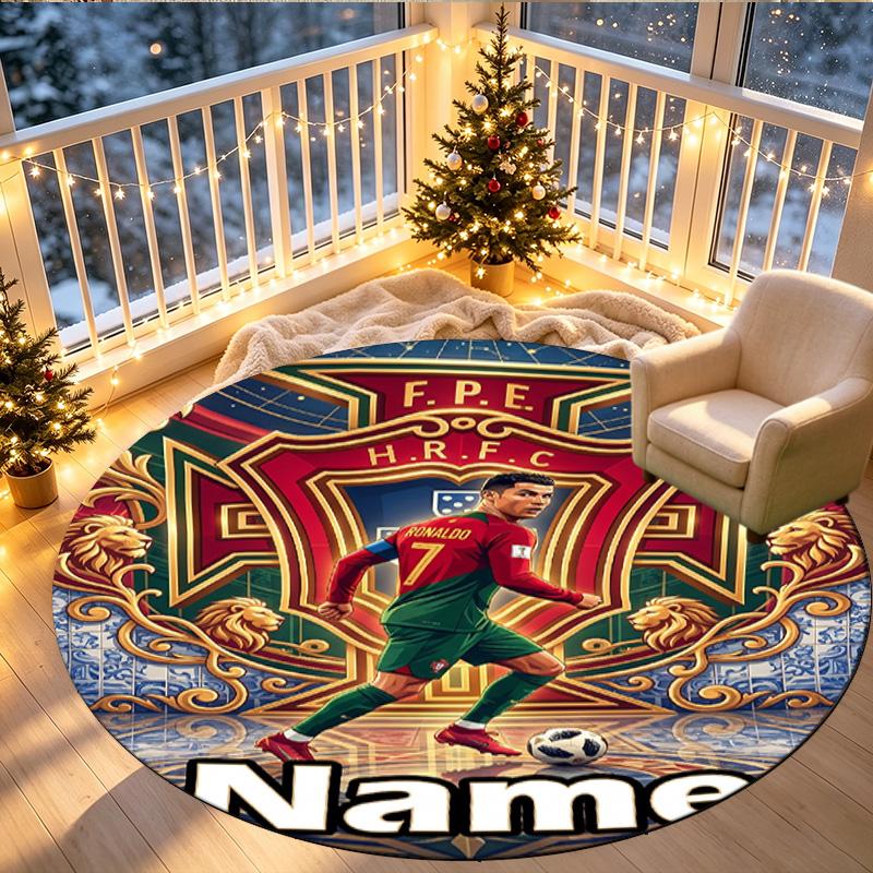 Custom Name Personalized Cristiano Ronaldo Print Round Rug, Versatile Home Decor Carpet, for Playroom, Apartment, Balcony, Entryway, Hallway Gift