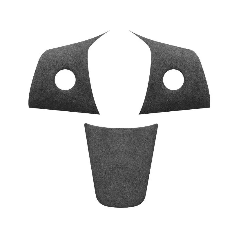 3Pcs/Set Alcan tara Suede For Tesla Model Y Model 3 Car Steering Wheel Panel Cover Trim Stickers Frame Modification Accessories