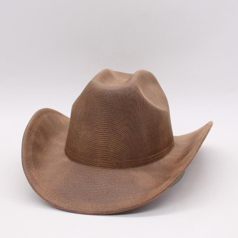 New Cowboy Top Hat, European And American Punk Style Big Edge Hat, Men'S And Women'S One-Word Riding Hat, Western Cowboy Roll-Brim Hat