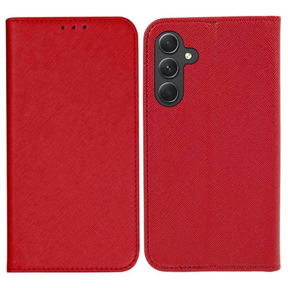 

For Samsung Galaxy S25+ Case Cross Texture Leather Phone Cover Hidden Magnetic Red