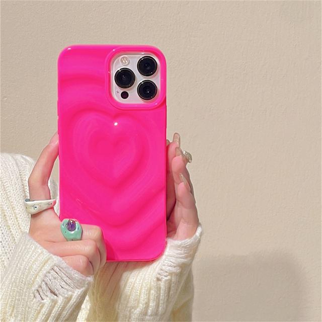 Korea Cute Pink Love Heart Folds Glossy Phone Case For Iphone 14 13 12 11 Pro Max X Xs Xr Lovely Y2k støtsikkert mykt deksel Funda