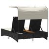Double Sun Lounger with Canopy and Cushions Black Poly Rattan