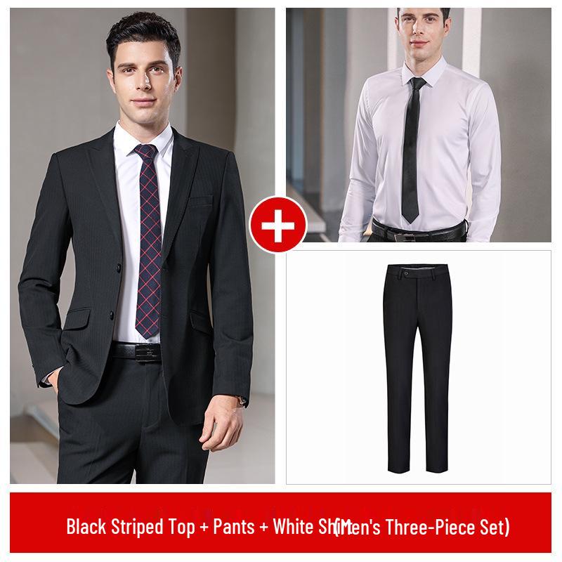 Unisex Professional Blue Suit Set for Civil Servant Interviews, Plus Size Available, Ideal for Hotel Work and Commuting.