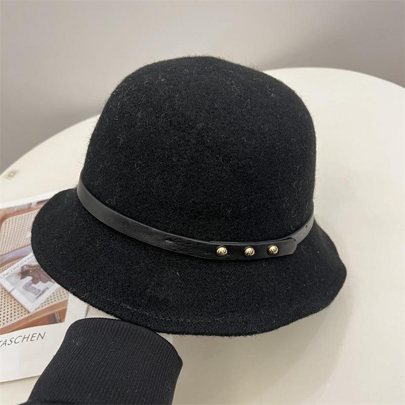Fashion Wool Knitted Big-brimmed Basin Hat Women's Autumn and Winter Literary Belt Buckle Fashion Thermal Basin Hat Foldable