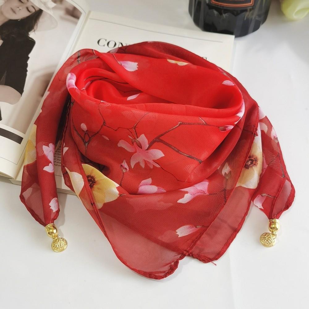 Luxury Silk Scarf Printed Small Square Scarf Fashion Magnetic Buckle Scarf For Women