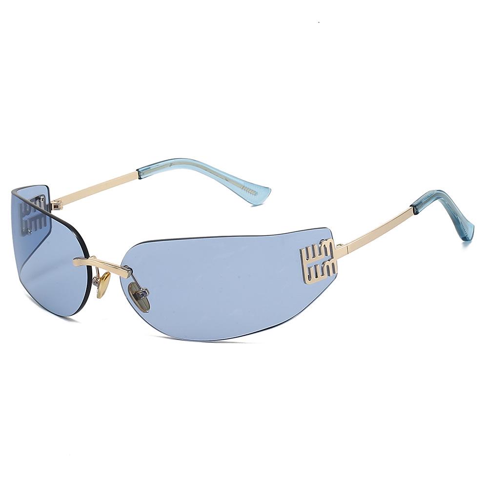 Безрамные изогнутые солнцезащитные очки большого размера Zhang Yuanying - Европейский американский металлический модный Y2K женский защита от солнца.