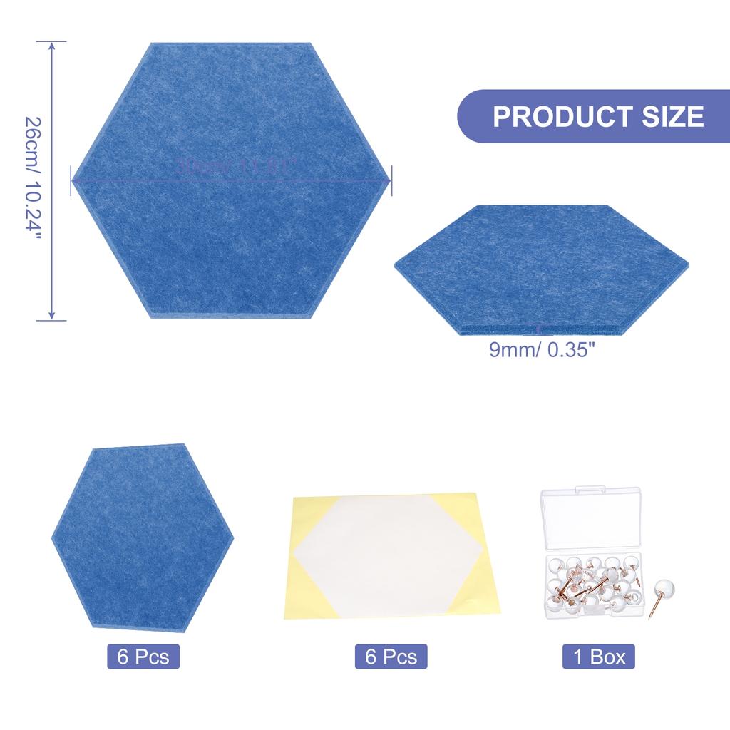 6Pc 12"x10" Felt Bulletin Board Self Adhesive Hexagon Felt Tiles for Sound Proofing Wall Panels for Home Office Recording Studio