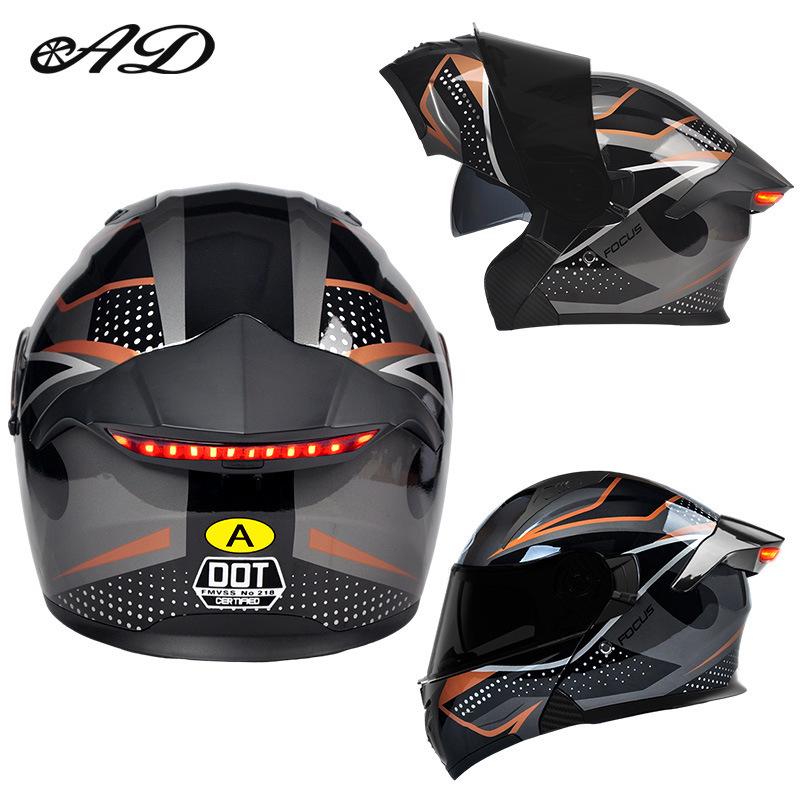 Unisex Full Face Flip-Up Motorcycle Helmet with LED Taillight, All-Season, 3C/DOT Certified