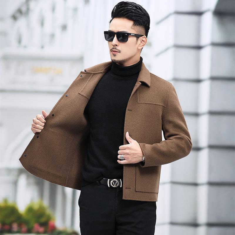 Winter doppelseitige Kaschmirjacke, geknöpfter Wollmantel, Herren Revers Kurz Mittellang doppelseitige Wolljacke