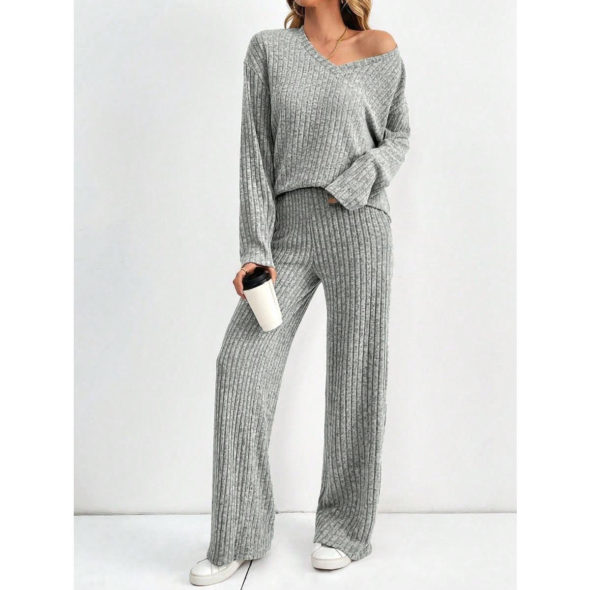 

Комплект женской домашней одежды Pit Stripe Sandblasting, модный повседневный, осенне-зимний XL серый