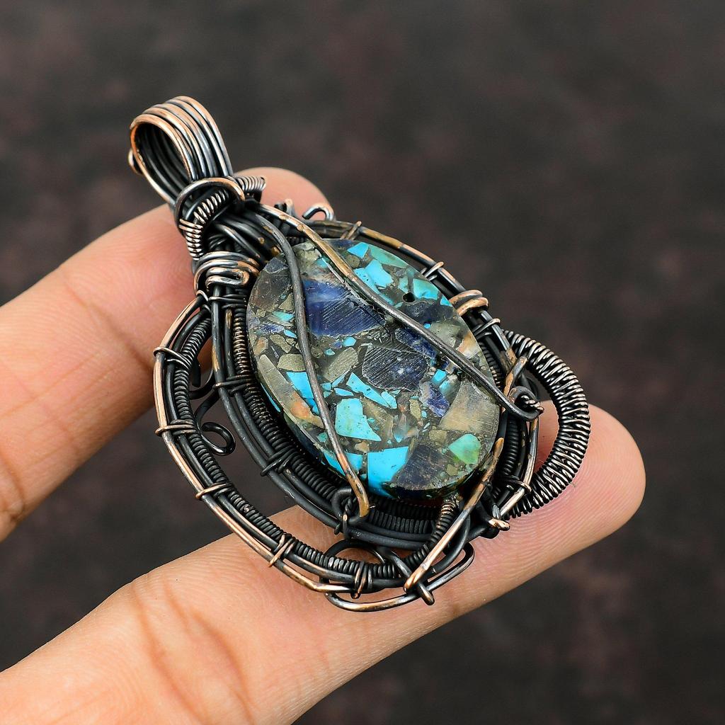 Copper Multi Turquoise Pendant Copper Wire Wrapped Pendant Gemstone Pendant Ethnic Style Pendant Gift For Him Handmade Copper Wire Jewelry