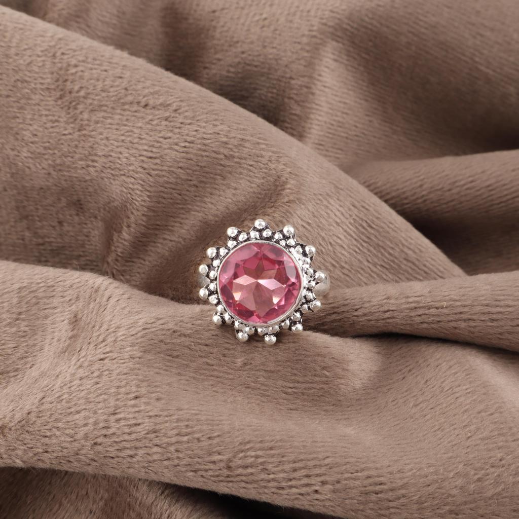 Pink Tourmaline Jewelry, 925 Solid Sterling Silver Gemstone Ring, Handmade Meditation Ring Jewelry, For Memorial Day