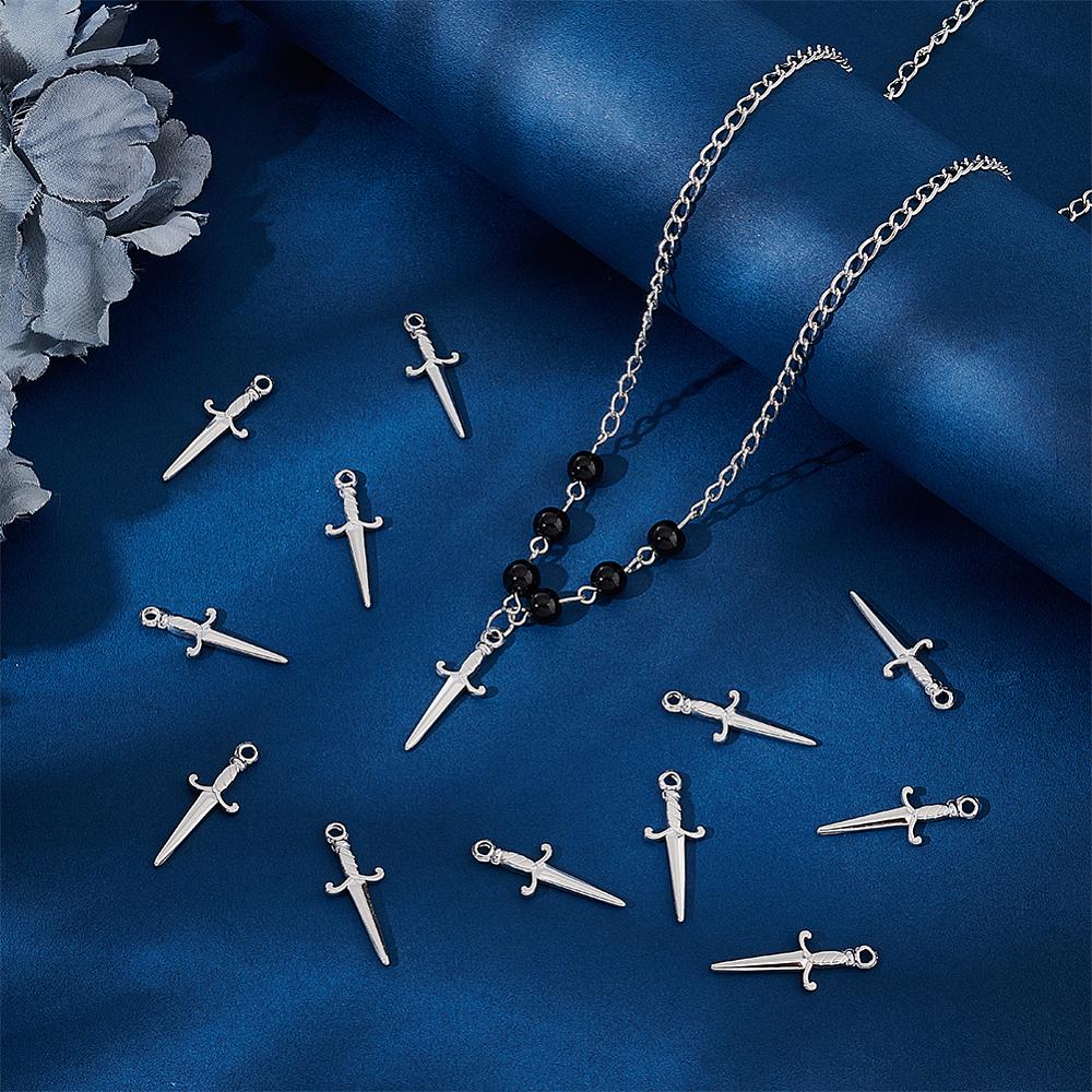16Pcs 201 Stainless Steel Pendants Sword Stainless Steel Color 27.5x10.5x2.5mm Hole: 2mm 16pcs/box