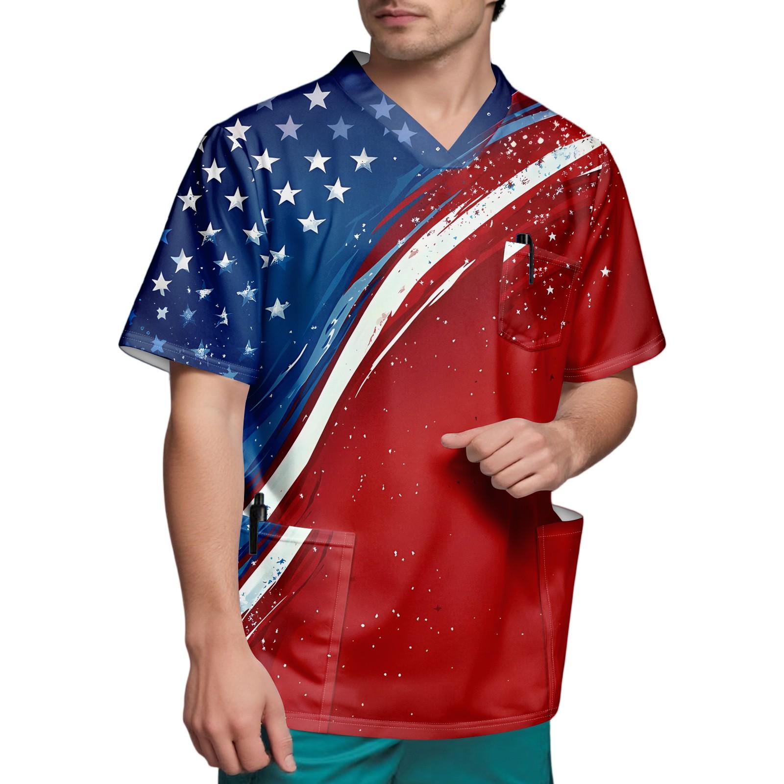 

Мужской топ с короткими рукавами и V-образным вырезом в честь Дня независимости и нагрудным карманом XXL синий