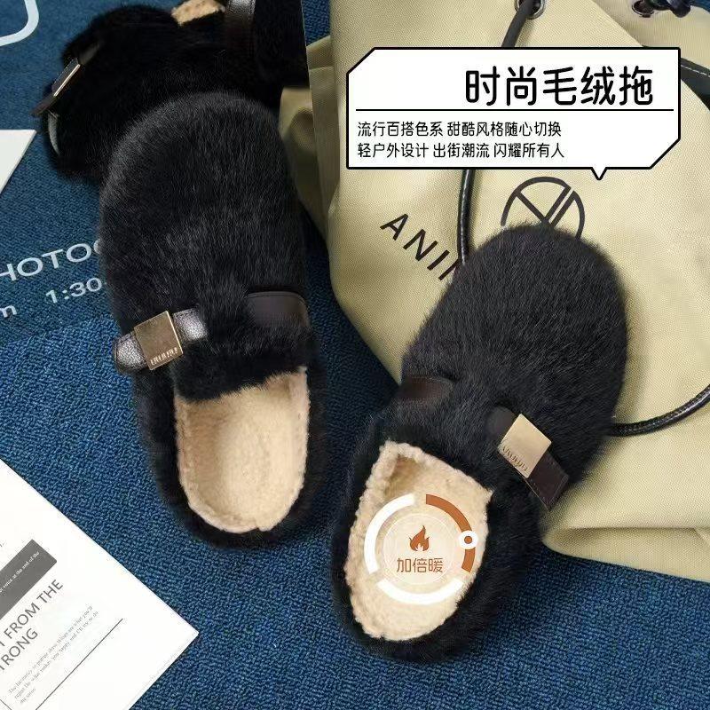 Retro light mouth suede fluffy shoes women's autumn new fashion outer wear bag head and one foot fluffy shoes